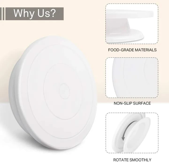 Cake Decorating Stand/Cake Turntable/Cake Stand - 28 cm, White, BPA Free Plastic, 360 Degree Rotating Non Slip Revolving Cake Decorating Stand - image 2