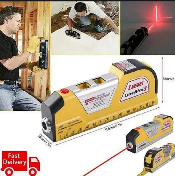 Laser Level Pro 3 Multipurpose Laser Level Tool with Measuring Tape | Horizontal & Vertical Laser Alignment | Built-in Bubble Levels | Wall Hanging, Tile, Shelf & Construction Measuring Tool - image 1