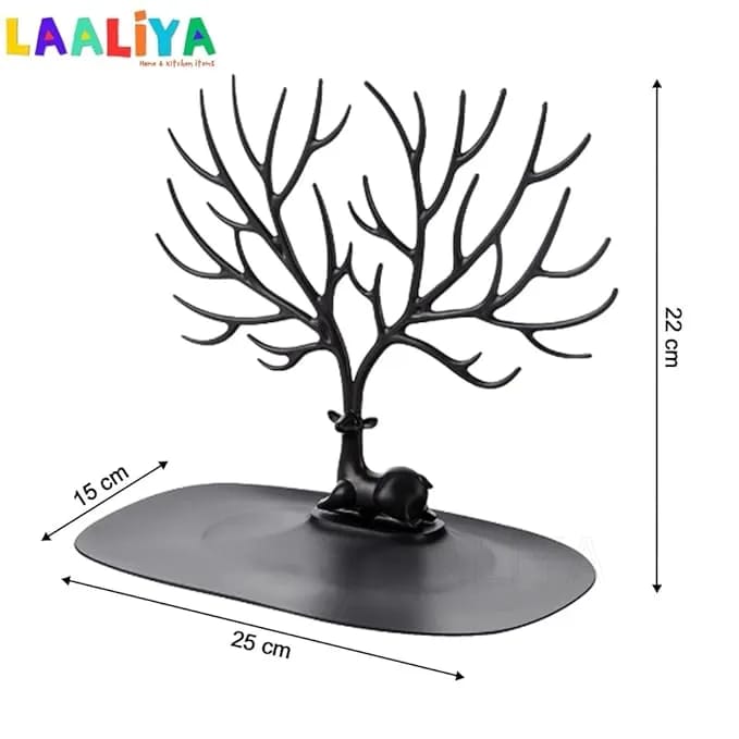 Deer Jewelry Tree Stand | Necklace, Earrings, Rings, Bracelet & Watch Holder Display Organizer with Storage Tray | Decorative Jewelry Holder for Dressing Table - image 3