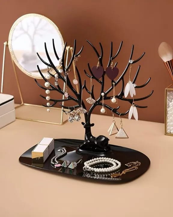Deer Jewelry Tree Stand | Necklace, Earrings, Rings, Bracelet & Watch Holder Display Organizer with Storage Tray | Decorative Jewelry Holder for Dressing Table - image 5