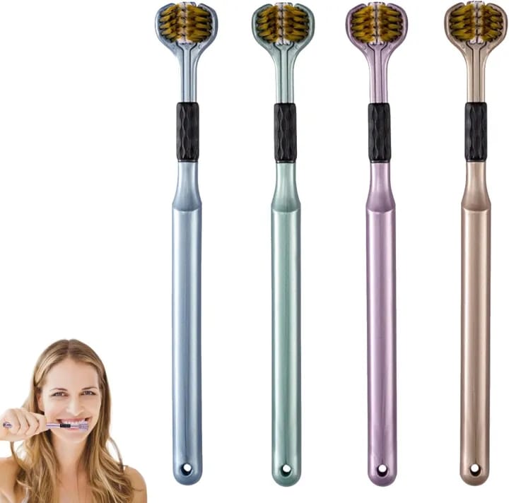 3-sided Toothbrush for Complete Teeth Gum Care Soft Bristles Protruding Dots Tongue Cleaning Daily Use Dental- 4pcs - image 1