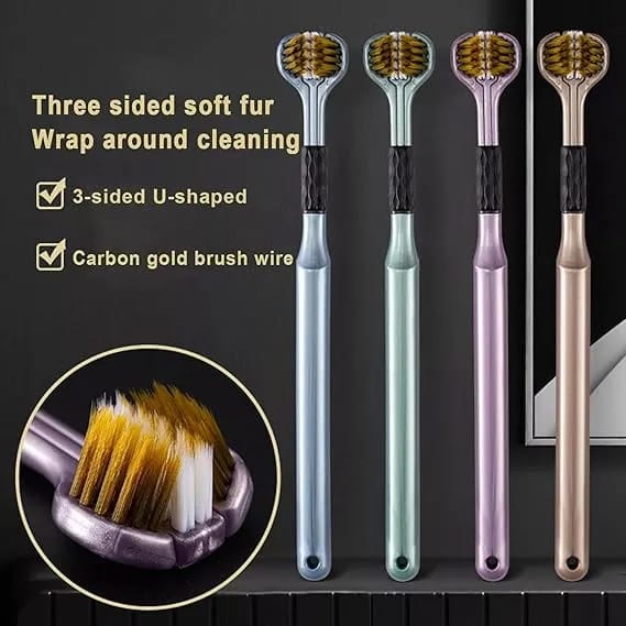 3-sided Toothbrush for Complete Teeth Gum Care Soft Bristles Protruding Dots Tongue Cleaning Daily Use Dental- 4pcs - image 2