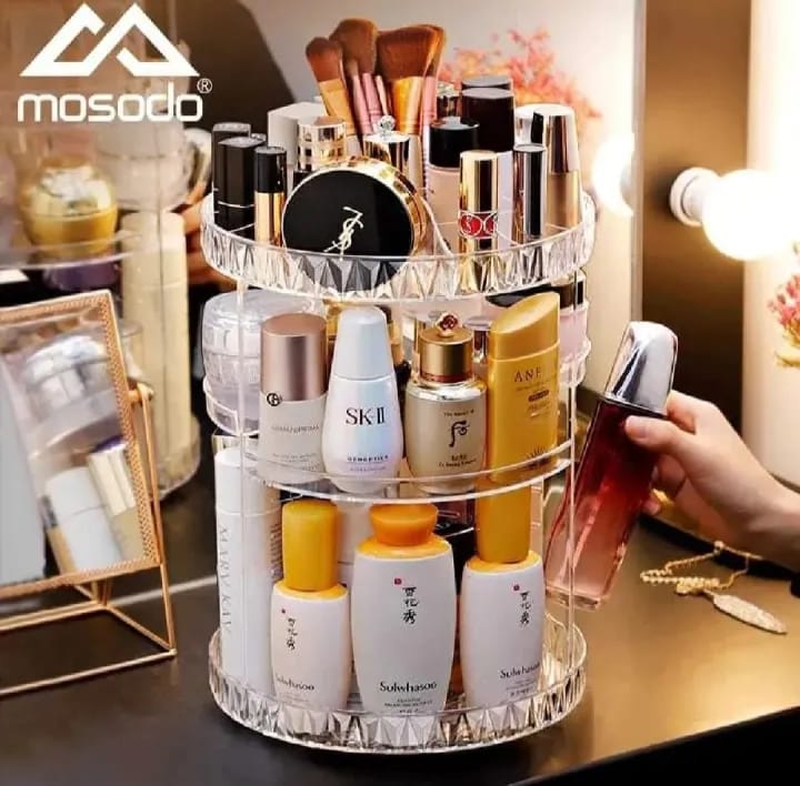 360° Rotating Acrylic Makeup Organizer | Multi-Layer Cosmetic Storage Rack | Skincare & Perfume Display Stand | Large Capacity Vanity Countertop Organizer - image 3