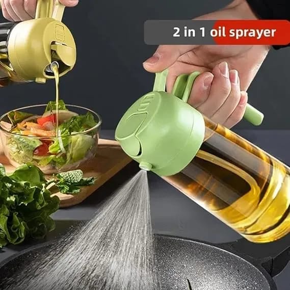 2 in 1 Oil Sprayer and dispencer for Air Fryer, Oil and Vinegar Pourer and Sprayer Bottle, Kitchen Oil Bottle | 500ml (Multicolor) - image 2