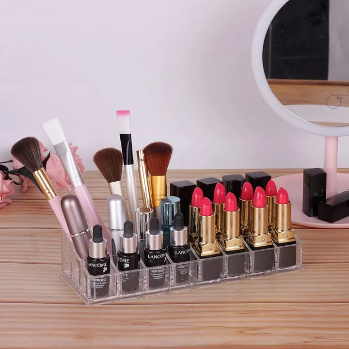 Lipstick Organizer with Compartment Transparent Grid Holder Stand Tray Organiser for Women Lipsticks Storage Cosmetic Display Case - image 1