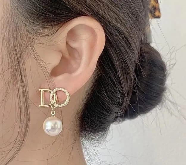 Luxury Crystal Pearl Drop Earrings Elegant Personality Shiny DO Letter Earring - image 3