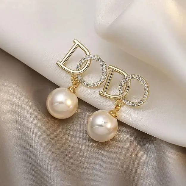 Luxury Crystal Pearl Drop Earrings Elegant Personality Shiny DO Letter Earring - image 2
