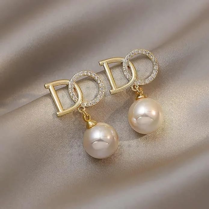 Luxury Crystal Pearl Drop Earrings Elegant Personality Shiny DO Letter Earring - image 4