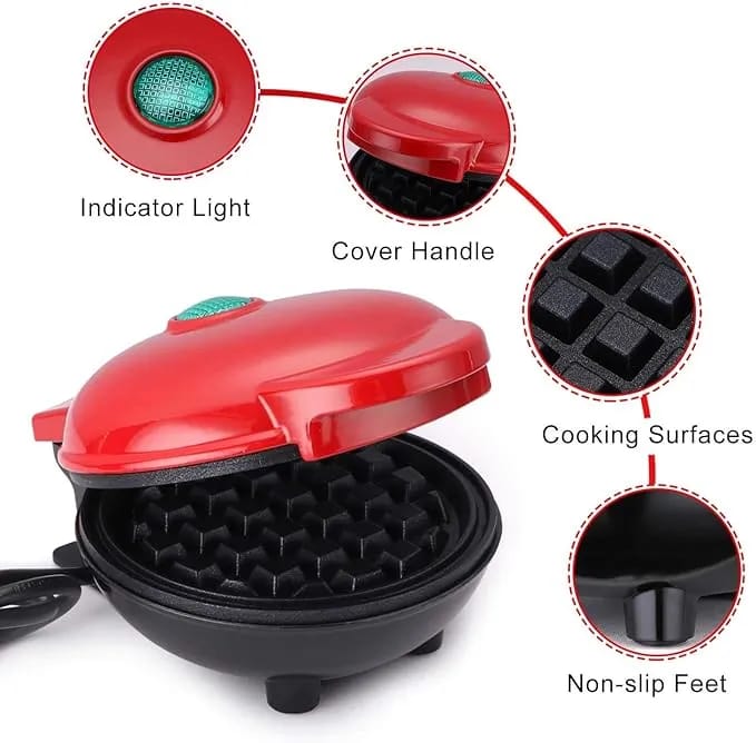 Portable Electric Non-Stick Waffle Iron Suitable for 4 Inch Single Waffle for Breakfast, Lunch or Snack - image 5