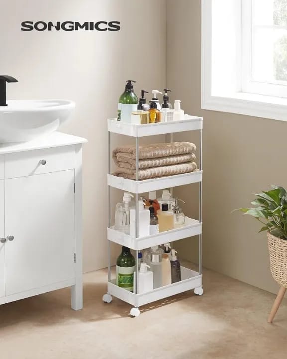 4 Tier Storage Organizer Rack with Wheels | Multi-Purpose Rolling Utility Cart | Space Saving Kitchen Bathroom Laundry Organizer Shelf | Mobile Storage Trolley - image 1