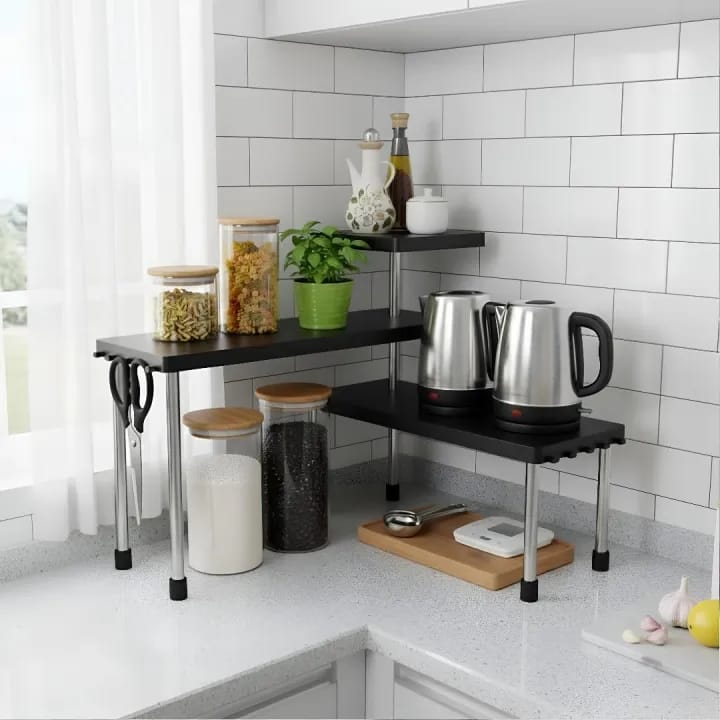 Kitchen Organizer Rack Stand, Corner Shelf for Kitchen, Bathroom & Office, Counter top organizer, 3 Tier Spice rack organiser (ABS Plastic with Stainless Steel Legs,) - image 5