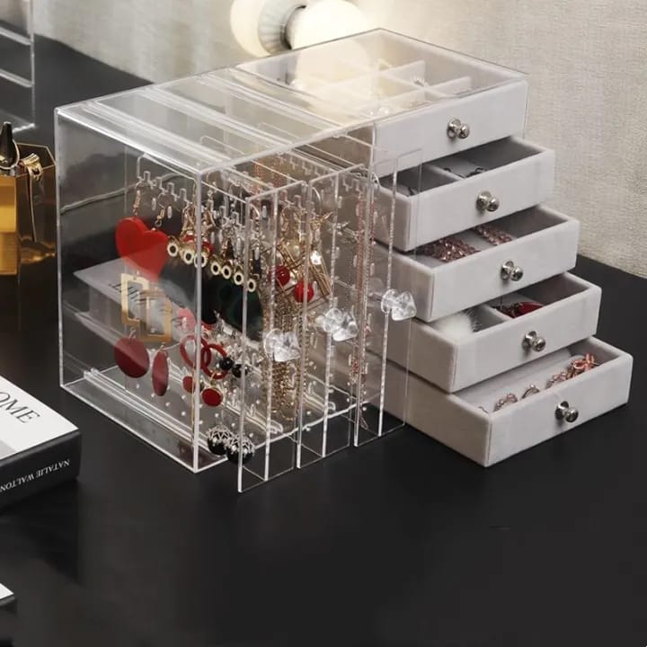 Luxury 4 Drawer Crystal Jewelry Organizer Box – Transparent Acrylic Makeup & Accessories Storage Case - image 1