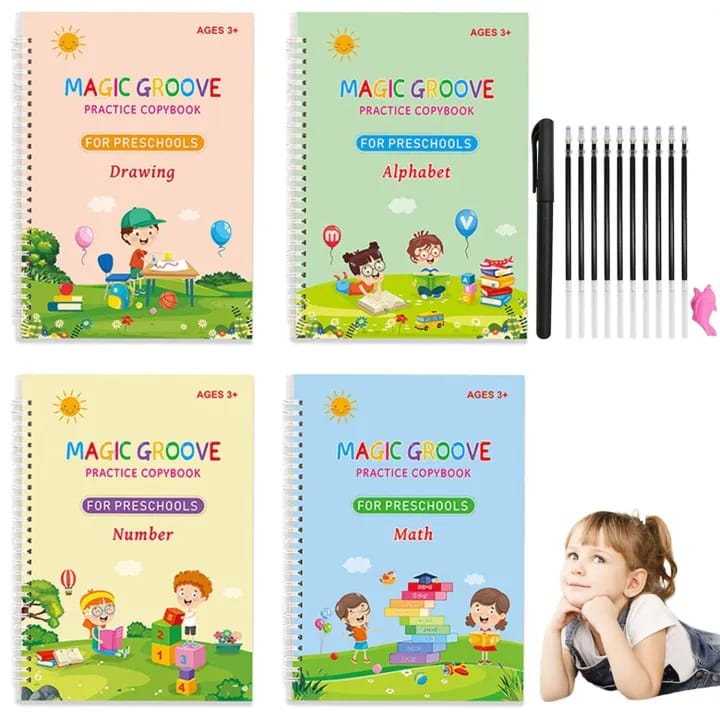 Sank Magic Practice Copybook Set for Kids (4 Books + Magic Pen + Refills) – Reusable Handwriting Practice Book for Alphabet, Numbers, Drawing & Math - image 1