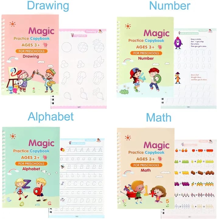 Sank Magic Practice Copybook Set for Kids (4 Books + Magic Pen + Refills) – Reusable Handwriting Practice Book for Alphabet, Numbers, Drawing & Math - image 4