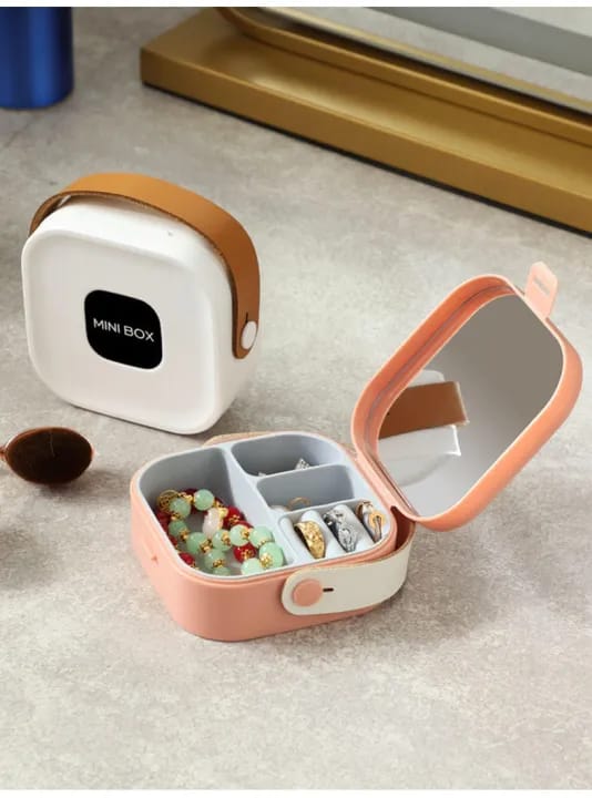 Mini Jewelry Storage Box with Mirror | Portable Travel Organizer Case | Ring Earring Necklace Holder | Makeup Accessories Storage Box with Handle - image 1