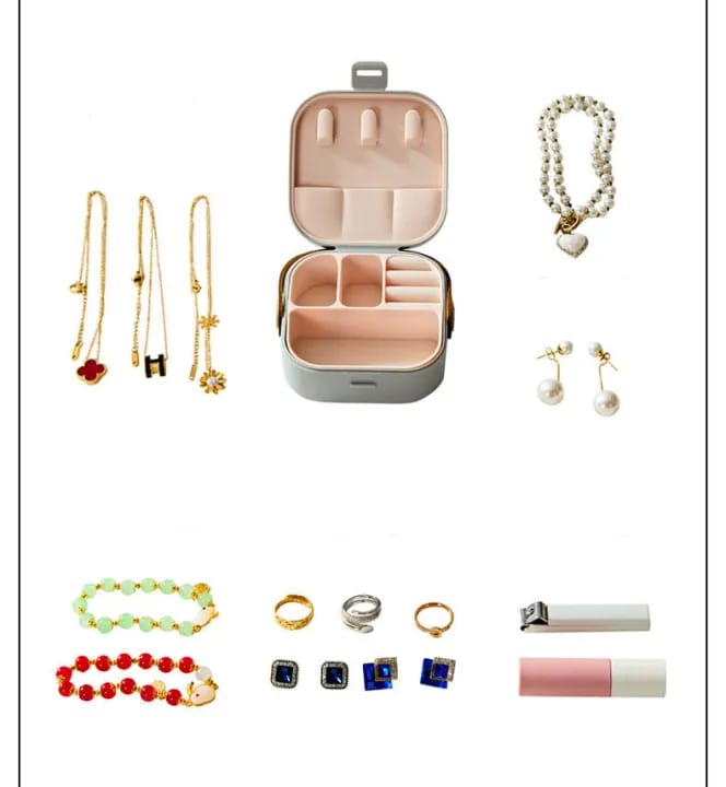 Mini Jewelry Storage Box with Mirror | Portable Travel Organizer Case | Ring Earring Necklace Holder | Makeup Accessories Storage Box with Handle - image 2