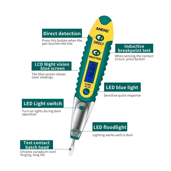 Smart Sensor Testing Pen AC/DC 12-250V LCD Digital Display Tester - image 5