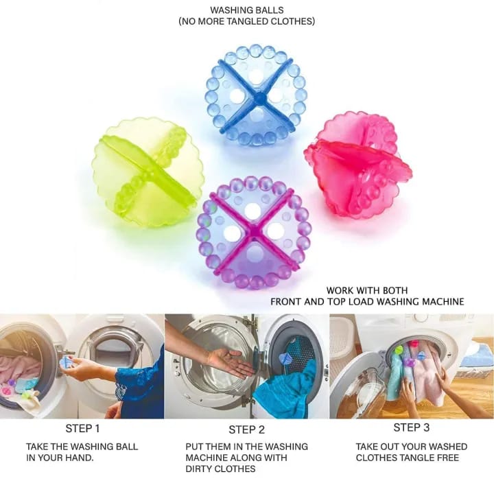Pack Of 4 Reusable, Silicone Top Front load Washing Machine Laundry Tangle-Free Scrubbing Balls (Multi Color) - image 4