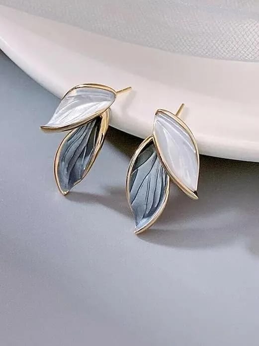 Blue Enamel Leaves Earrings Girl Accessories Korean Leaf Earrings - image 1