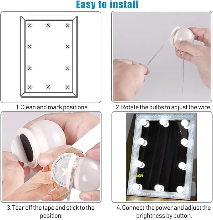 LED Vanity Mirror Lights with 10 Dimmable Bulbs 3 Color Modes, Hollywood Style Makeup Lights for Dressing Table Mirror with USB Power Cable (Mirror and Adapter Not Included) - image 3