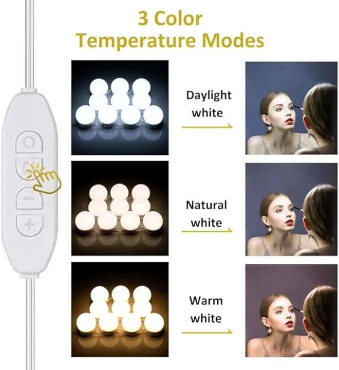LED Vanity Mirror Lights with 10 Dimmable Bulbs 3 Color Modes, Hollywood Style Makeup Lights for Dressing Table Mirror with USB Power Cable (Mirror and Adapter Not Included) - image 1