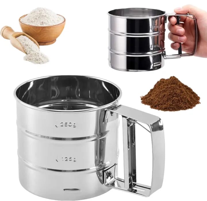 Stainless Steel Flour Sifter Cup with Handle 250g – Manual Baking Powder Sieve for Flour, Icing Sugar & Cocoa - image 3