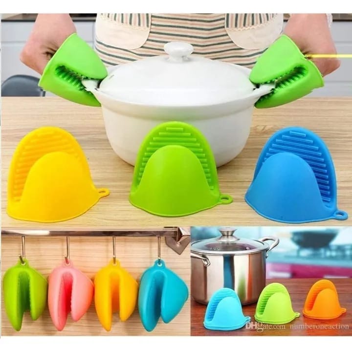Silicone Hot Pot Holder Oven Mitts Mini Oven Mitts Cooking Protection Glove Home Use(1Pair) - Gloves - image 1