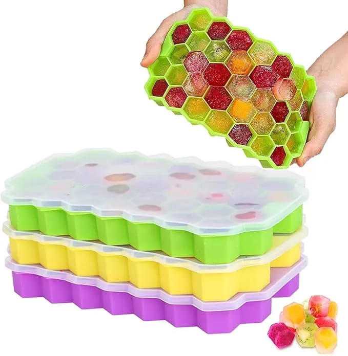 Silicone Mold Ice Tray with and without Lid Cover Ice cube maker Easy Honeycomb Design - image 1