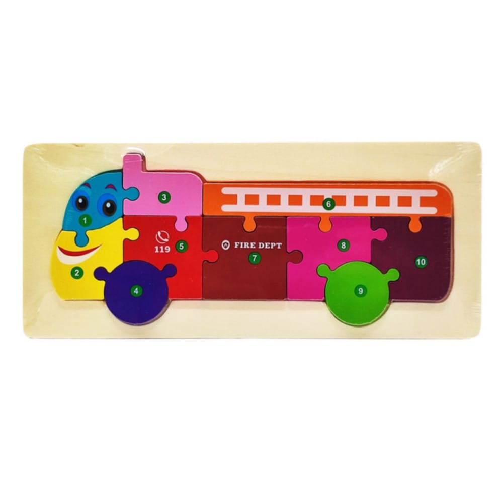 Colorful Wooden Fire Truck Numerical Puzzle - image 2