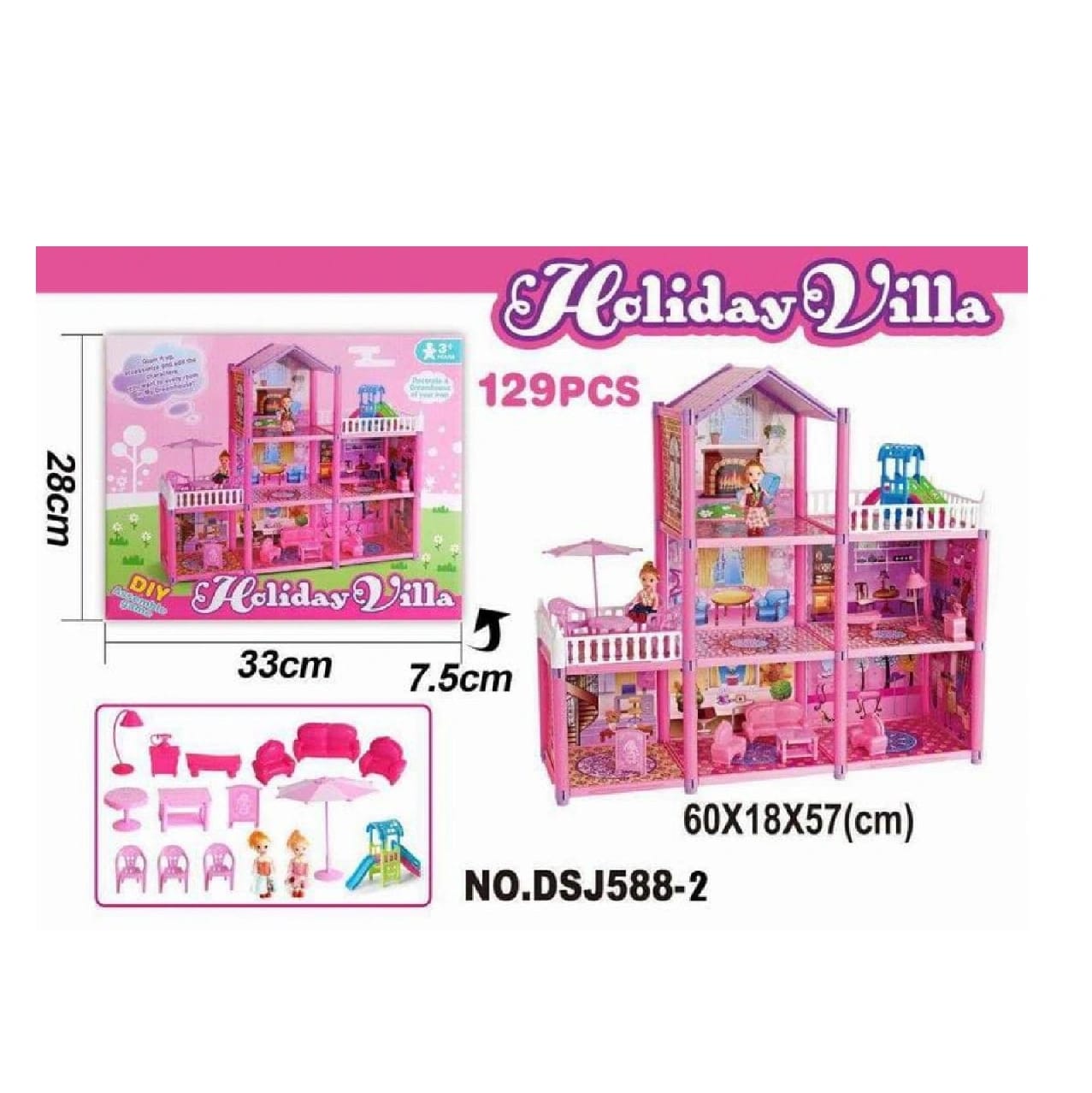 3-Storey Villa Dollhouse DIY Family Dollhouse – 129 Pcs - image 4