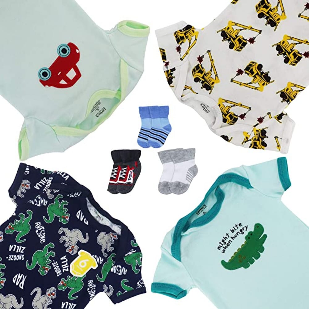 Tedmimak Baby Boy Cotton Bodysuit & Socks Gift Set – 4 Bodysuits + 3 Pairs Socks - image 4