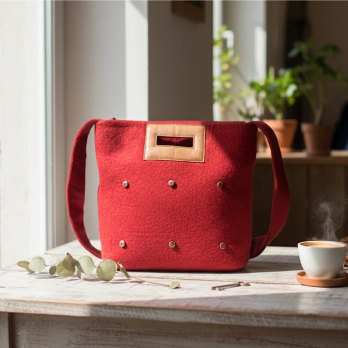 Nepali Felt Shoulder Bag-Handle Bag - Bag-Handcrafted Maroon Elegance - image 1