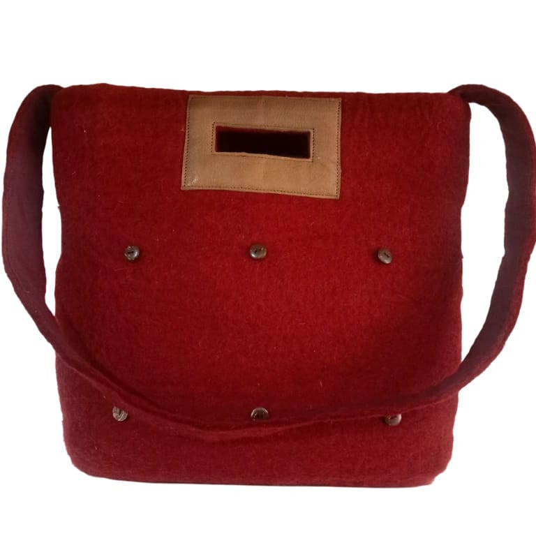 Nepali Felt Shoulder Bag-Handle Bag - Bag-Handcrafted Maroon Elegance - image 2