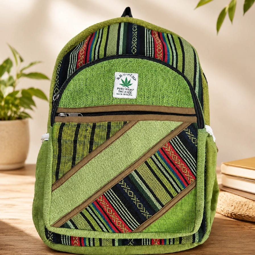 Handmade Eco-Friendly Hemp & Cotton Backpack – Sustainable Large Unisex Travel & College Bag With Laptop/Bottle Compartment (Made In Nepal) - image 2