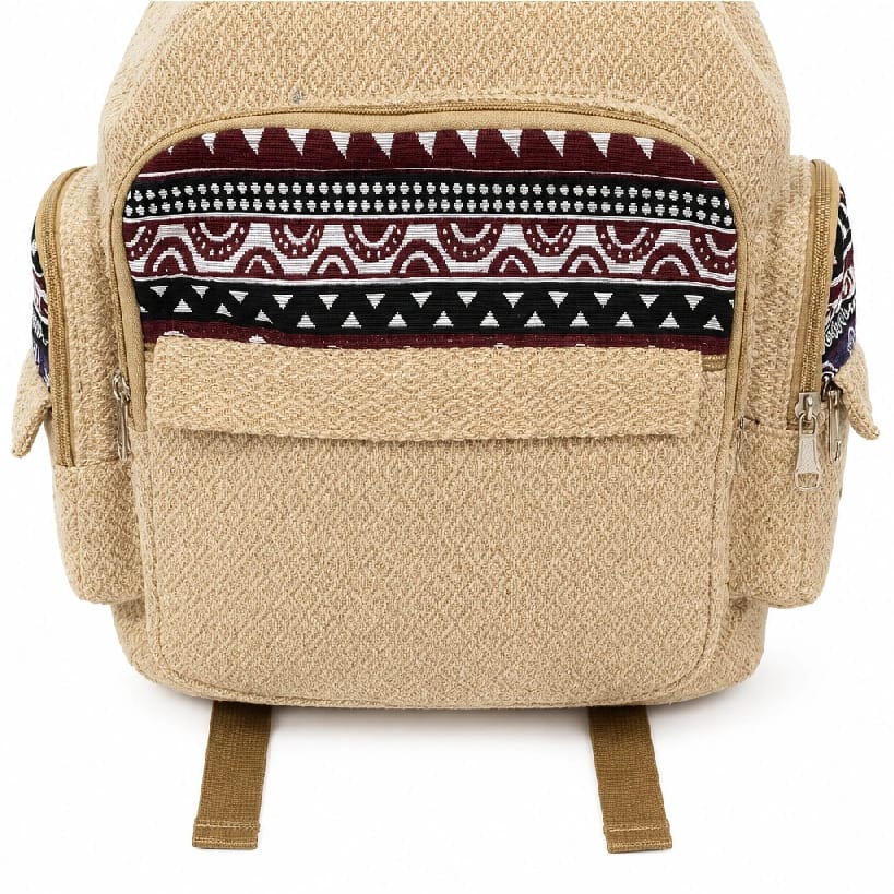 Handmade Himalayan Hemp Backpack Eco-Friendly Cotton Mix Rucksack 7 Pockets - image 3