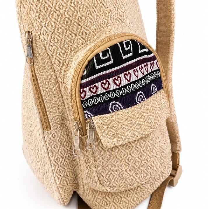 Handmade Himalayan Hemp Backpack Eco-Friendly Cotton Mix Rucksack 7 Pockets - image 5