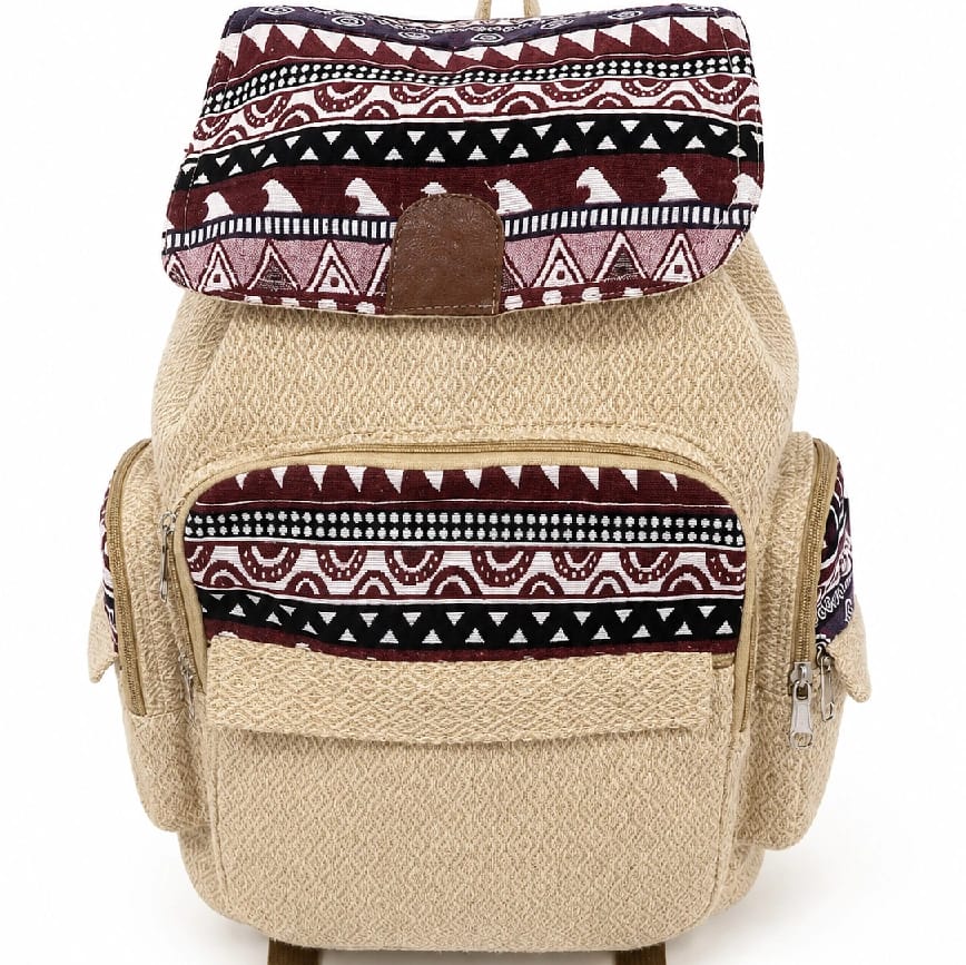 Handmade Himalayan Hemp Backpack Eco-Friendly Cotton Mix Rucksack 7 Pockets - image 1