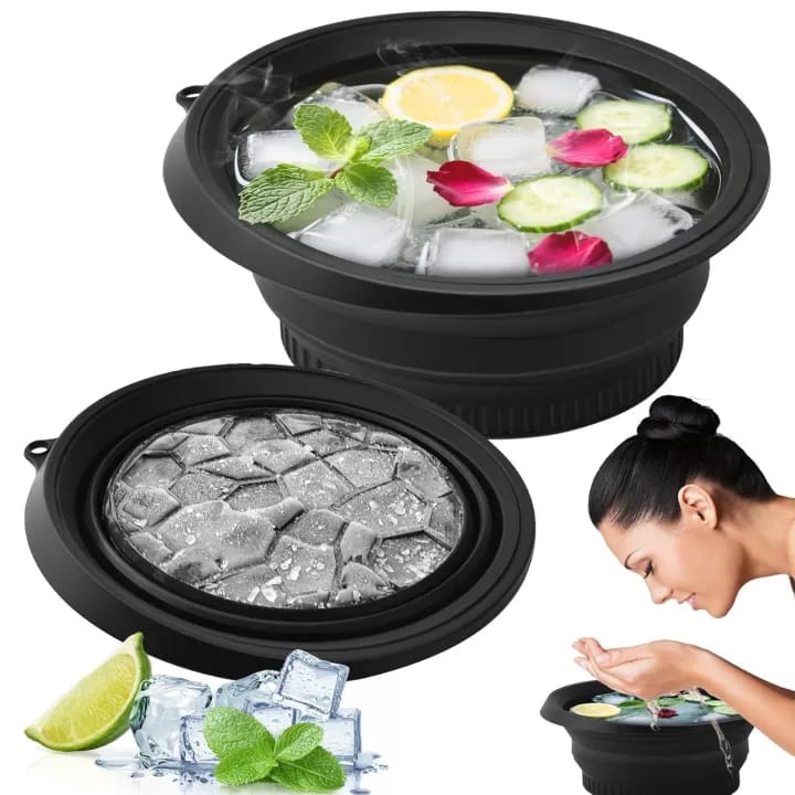 Silicone Face Bowl for Ice with Built-In Icetray, Collapsible Face Tub for Ice Bath, Facial Ice Plunge Bowl, Ice Water Facials at Home - image 4