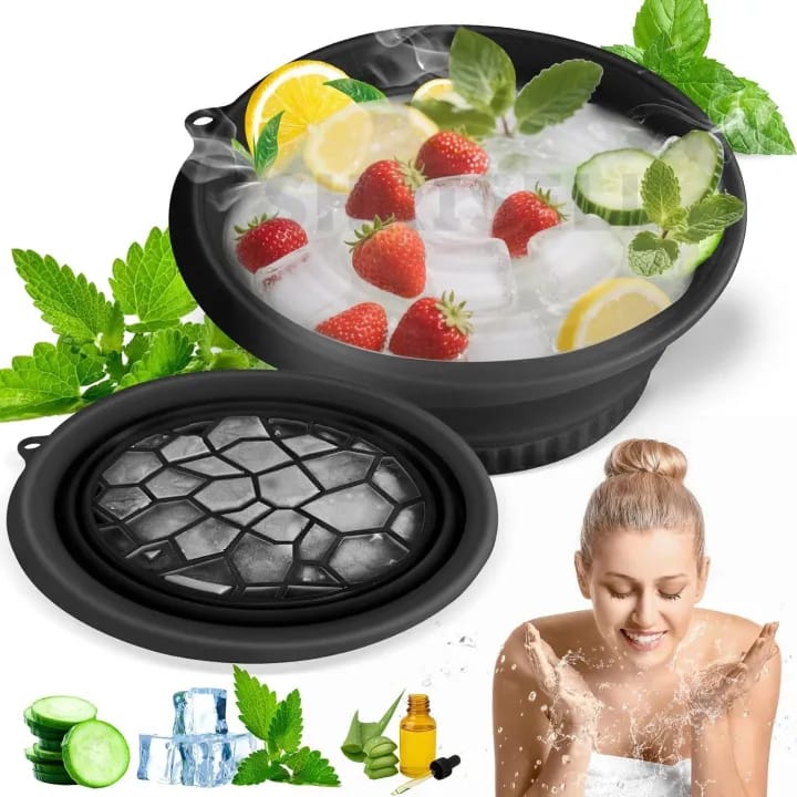 Silicone Face Bowl for Ice with Built-In Icetray, Collapsible Face Tub for Ice Bath, Facial Ice Plunge Bowl, Ice Water Facials at Home - image 3