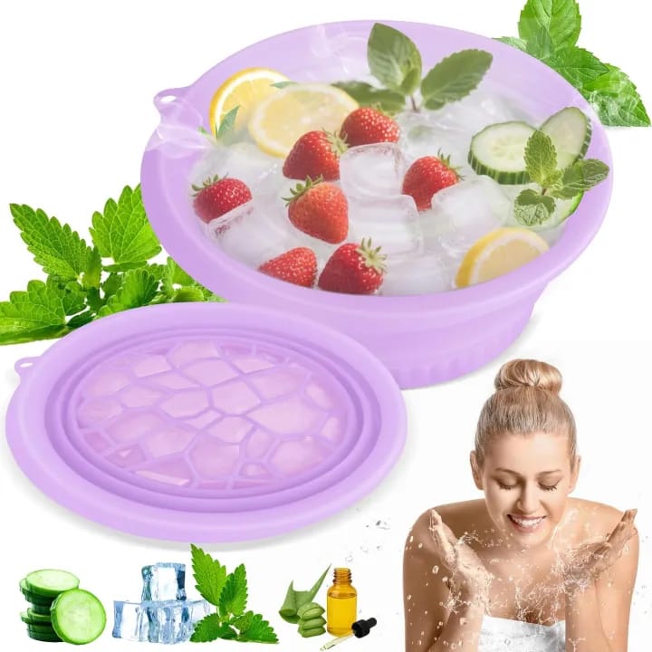 Silicone Face Bowl for Ice with Built-In Icetray, Collapsible Face Tub for Ice Bath, Facial Ice Plunge Bowl, Ice Water Facials at Home - image 1