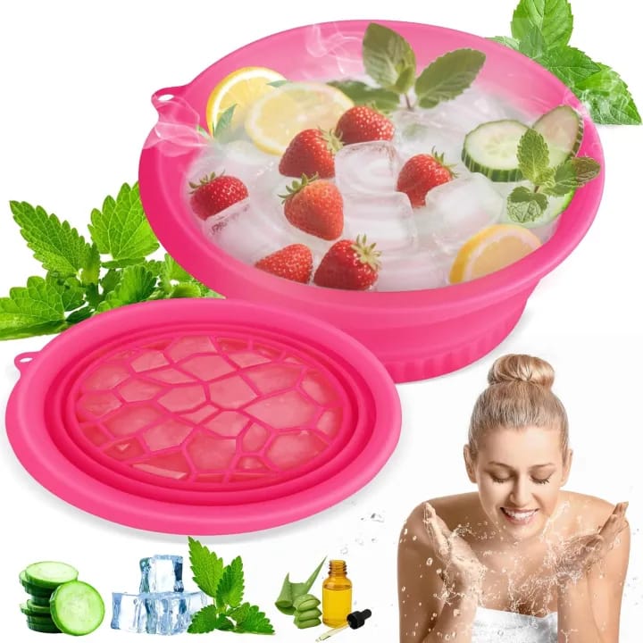 Silicone Face Bowl for Ice with Built-In Icetray, Collapsible Face Tub for Ice Bath, Facial Ice Plunge Bowl, Ice Water Facials at Home - image 2
