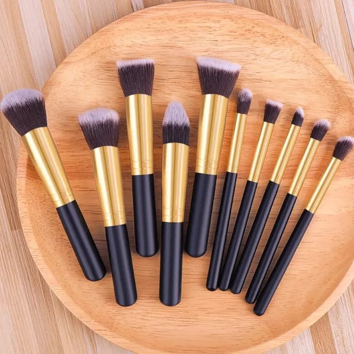 10 PCs Makeup Brush Set Premium Synthetic Foundation Brush Blending Face Powder Blush Concealers Eye Shadows Make Up Brush Set - image 1