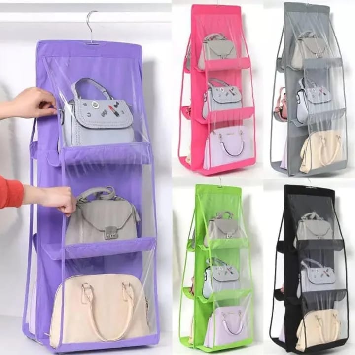 6 Pocket Foldable Hanging Bag 3 Layers Folding Shelf Bag Purse Handbag Organizer With Hanger - image 2