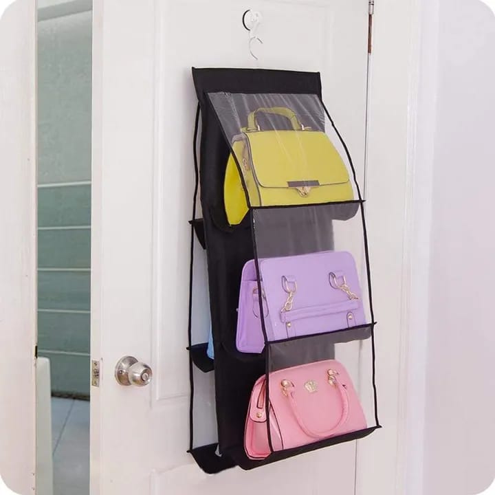 6 Pocket Foldable Hanging Bag 3 Layers Folding Shelf Bag Purse Handbag Organizer With Hanger - image 3