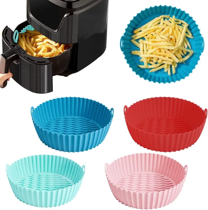 Air Fryer Silicon Tray Liners I Round Silicone Basket Baking Tray I Pot with Ear Handles I Nonstick Reusable Heat Resistant I Cooking Fryer - image 3