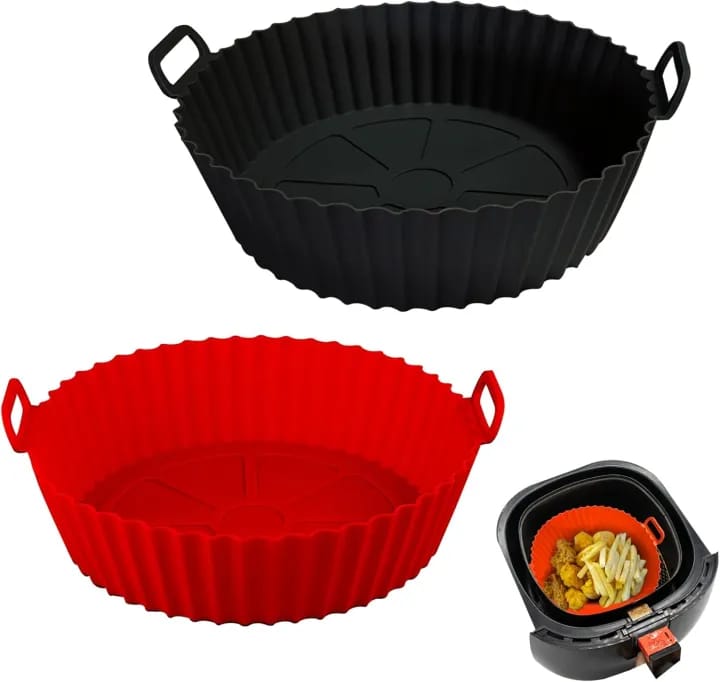 Air Fryer Silicon Tray Liners I Round Silicone Basket Baking Tray I Pot with Ear Handles I Nonstick Reusable Heat Resistant I Cooking Fryer - image 5