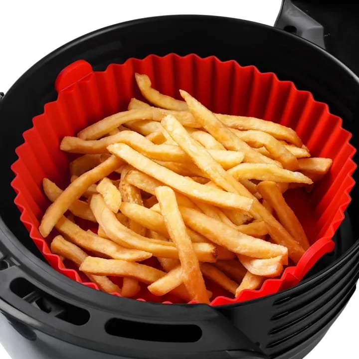 Air Fryer Silicon Tray Liners I Round Silicone Basket Baking Tray I Pot with Ear Handles I Nonstick Reusable Heat Resistant I Cooking Fryer - image 2
