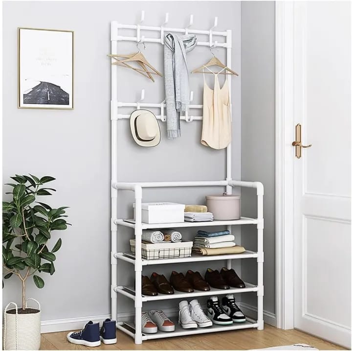 Multifunctional Coat Rack 4 Tier 3 In 1 Hall Tree Shoe Bench With Keys Hat Umbrella Stand with 8 Hooks Hanger - image 2