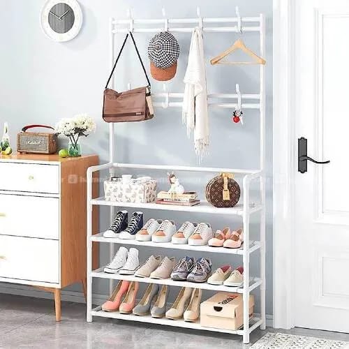 Multifunctional Coat Rack 4 Tier 3 In 1 Hall Tree Shoe Bench With Keys Hat Umbrella Stand with 8 Hooks Hanger - image 3