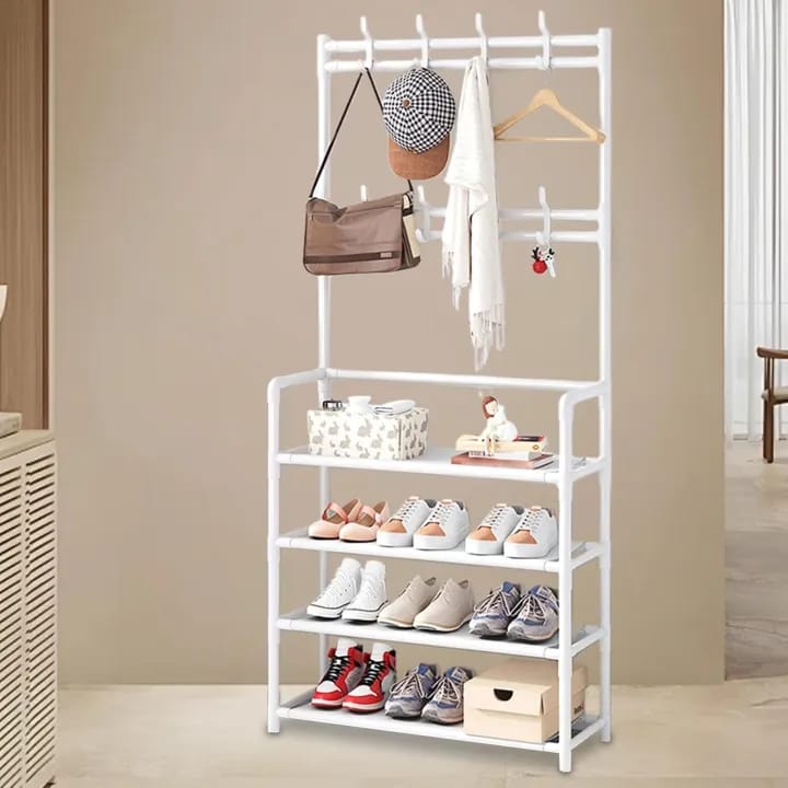 Multifunctional Coat Rack 4 Tier 3 In 1 Hall Tree Shoe Bench With Keys Hat Umbrella Stand with 8 Hooks Hanger - image 4